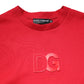 Red Embossed Logo Cotton Crew Neck Sweater