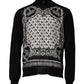 Black White Bandana Print Full Zip Sweater