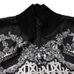 Black White Bandana Print Full Zip Sweater