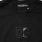 Black Embossed Logo Cotton Crew Neck Sweater