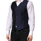 Dark Blue Logo Wool Formal Men Waistcoat Vest