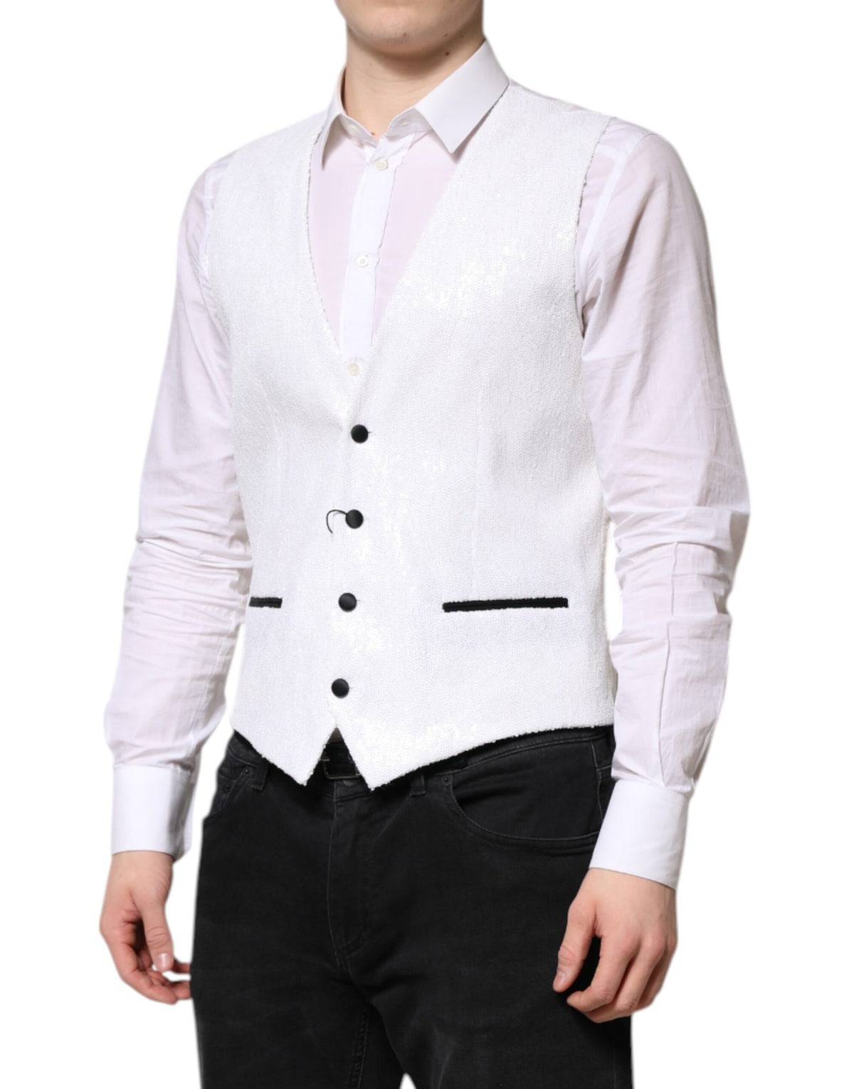 White Sequined Dress Formal Waistcoat Vest
