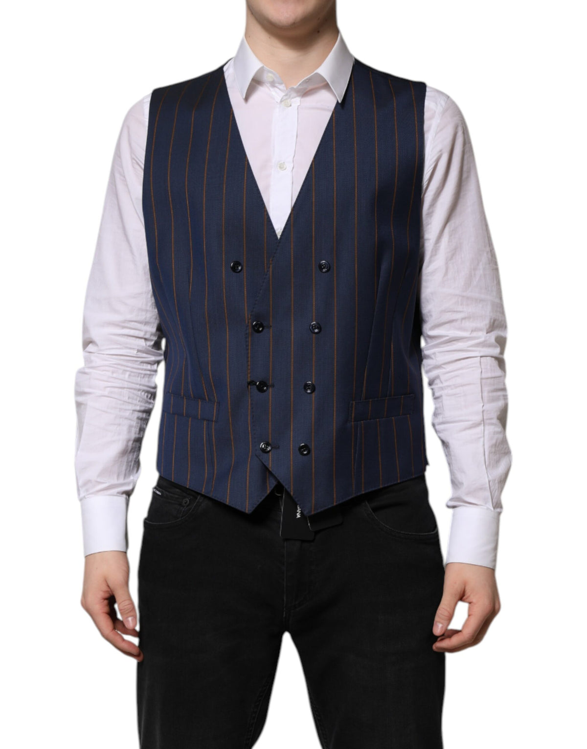 Blue Stripes Wool Formal Men Waistcoat Vest
