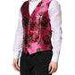 Pink Floral Satin Formal Men Waistcoat Vest