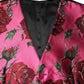 Pink Floral Satin Formal Men Waistcoat Vest