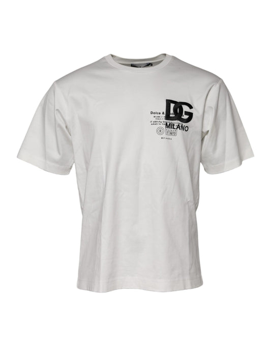 White Cotton DG Embroidery Round Neck T-shirt