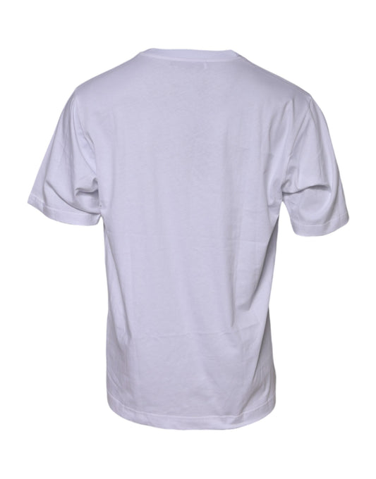 White Cotton Logo Print Crew Neck T-shirt