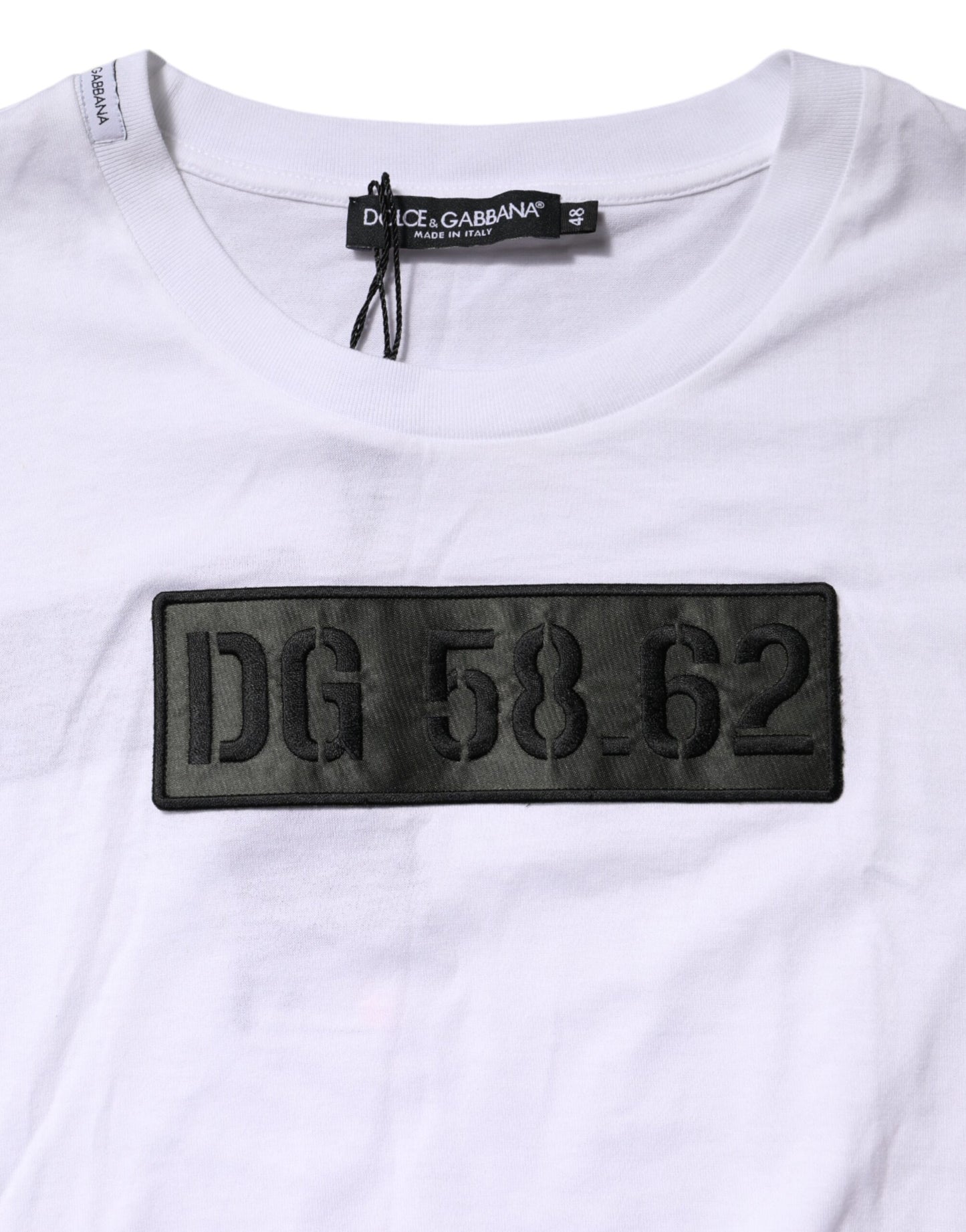 White Logo Embroidery Round Neck T-shirt
