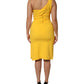 Yellow One Shoulder Side Slit Midi Dress