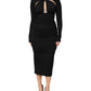 Black Long Sleeves Sheath Midi Dress