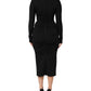 Black Long Sleeves Sheath Midi Dress