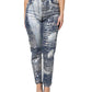 Blue Washed Print High Waist Denim Jeans