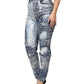 Blue Washed Print High Waist Denim Jeans