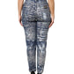 Blue Washed Print High Waist Denim Jeans