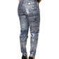 Blue Washed Print High Waist Denim Jeans
