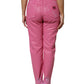 Pink Tattered Mid Waist Tapered Denim Jeans