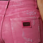 Pink Tattered Mid Waist Tapered Denim Jeans