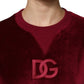 Red Cotton Velvet Crew Neck Pullover Sweater
