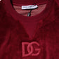 Red Cotton Velvet Crew Neck Pullover Sweater