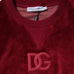 Red Cotton Velvet Crew Neck Pullover Sweater
