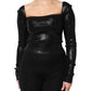 Black Viscose Long Sleeves Fitted Blouse Top