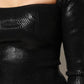 Black Viscose Long Sleeves Fitted Blouse Top