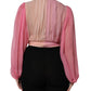 Pink Plunging V-neck Long Sleeves Blouse Top