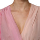 Pink Plunging V-neck Long Sleeves Blouse Top