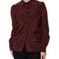 Black Red Polka Dot Silk Long Sleeves Top