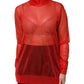 Red Tulle Turtleneck Long Sleeve Blouse Top
