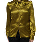 Green Ascot Collar Long Sleeves Blouse Top