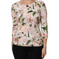 Pink Lily Print Viscose Round Neck Blouse Top