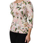 Pink Lily Print Viscose Round Neck Blouse Top