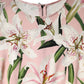 Pink Lily Print Viscose Round Neck Blouse Top