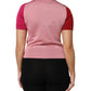 Pink Short Sleeves Buttoned Ascot Collar Top
