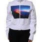 White Graphic Print Cotton Long Sleeves Full Zip Bomber Jacket