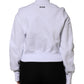 White Graphic Print Cotton Long Sleeves Full Zip Bomber Jacket
