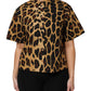 Brown Leopard Short Sleeve Collared Polo Top