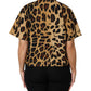 Brown Leopard Short Sleeve Collared Polo Top