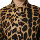 Brown Leopard Short Sleeve Collared Polo Top