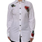 White Cotton Floral Embellished Shirt Top