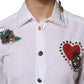 White Cotton Floral Embellished Shirt Top