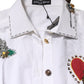 White Cotton Floral Embellished Shirt Top