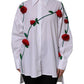 White Cotton Floral Appliques Dress Shirt Top