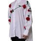 White Cotton Floral Appliques Dress Shirt Top