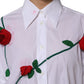 White Cotton Floral Appliques Dress Shirt Top