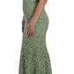 Elegant Green Floral Lace Maxi Dress