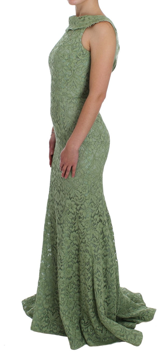 Elegant Green Floral Lace Maxi Dress