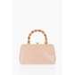 Bamboo Handle Leather Handbag with Clip Clap Closure