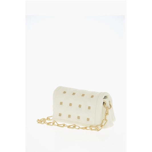 Leather Shoulder Bag with Iconic Motif in Golden Metal